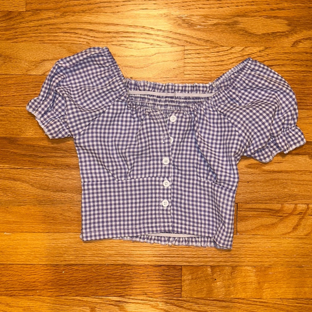 Purple plaid crop top button up